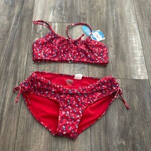 Blue & Red Floral Print Bikini Swimsuit SET – top 10/12 bottom 14/16 NEW